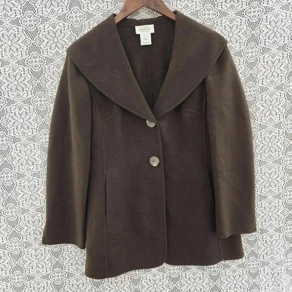 Vintage Talbots 100% wool shawl neck women's pea coat unlined 4 brown - Picture 1 of 7